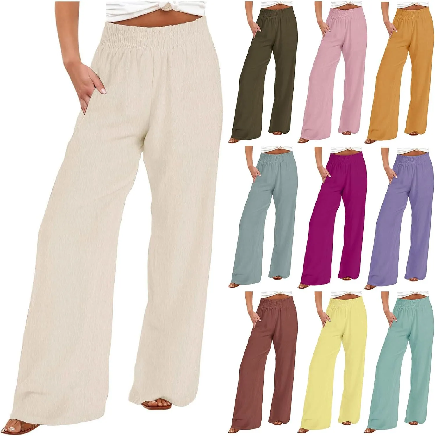 Wide Leg Pants for Women Summer Plus Size High Waist Pant Workout Casual Trousers 2025 Summer Outfits with Pockets
