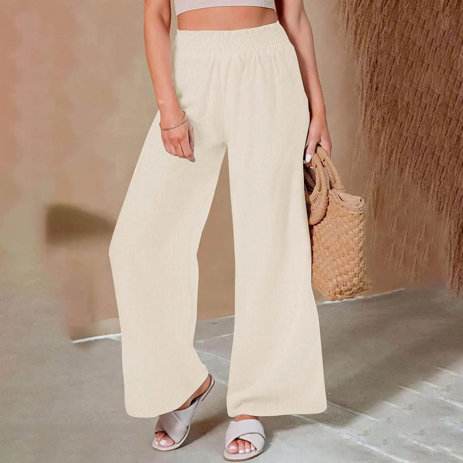 Wide Leg Pants for Women Summer Plus Size High Waist Pant Workout Casual Trousers 2025 Summer Outfits with Pockets