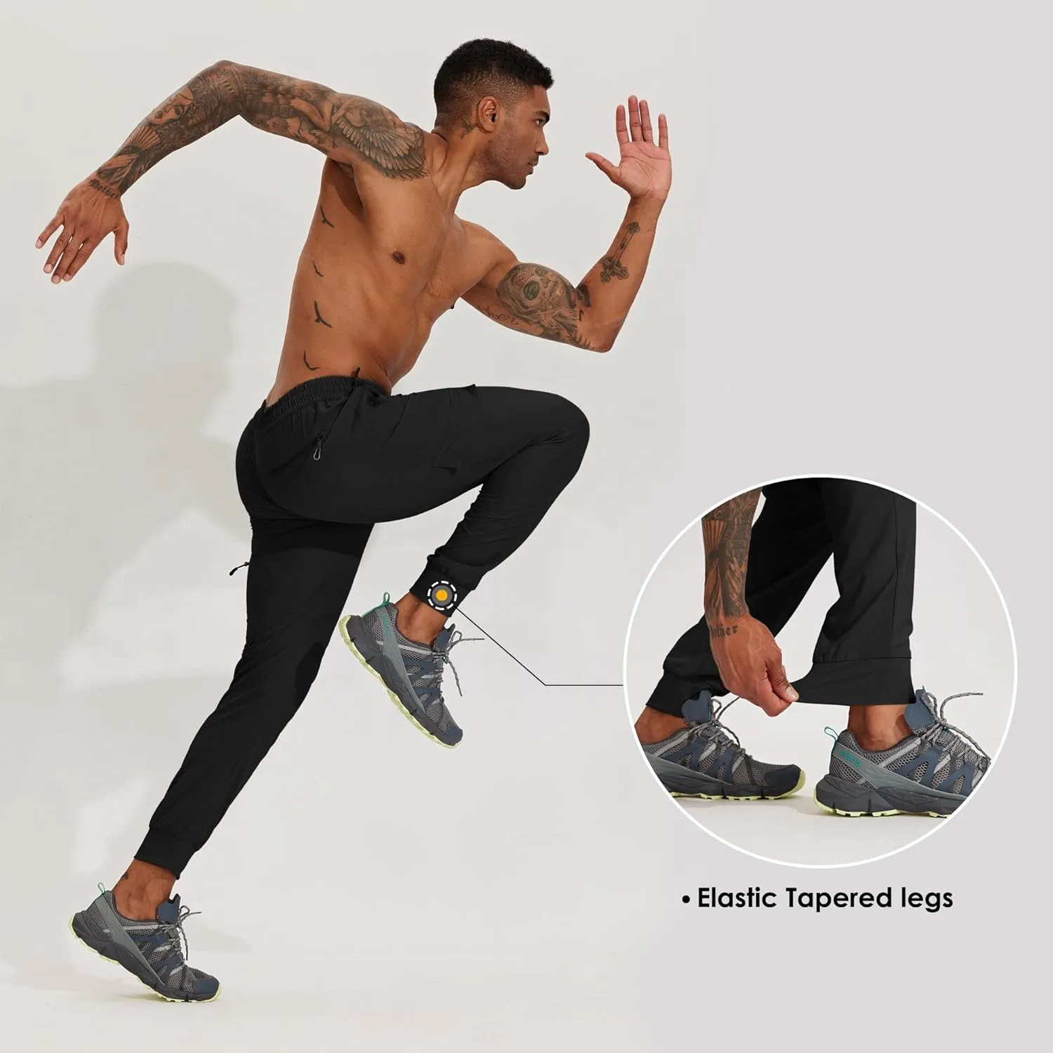 Willit Men's Hiking Joggers Travel Athletic Pants Lightweight Quick Dry Outdoor Running Pants with Zipper Pockets
