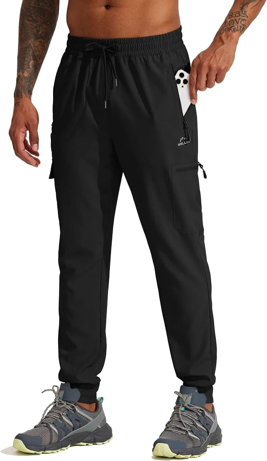 Willit Men's Hiking Joggers Travel Athletic Pants Lightweight Quick Dry Outdoor Running Pants with Zipper Pockets