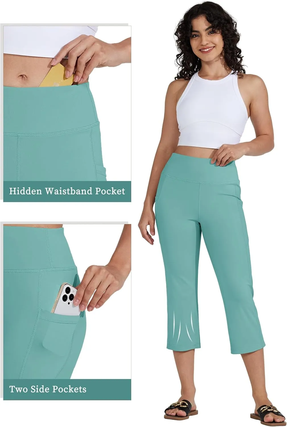 Willit Women's Yoga Capris Pants High Waist Leggings Crop Straight Leg Athletic Exercise Workout Capris 21"