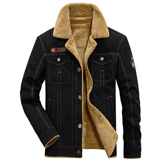 Winter Jacket Men Velvet Thick Lapel Uniform Autumn New Bomber Jacket