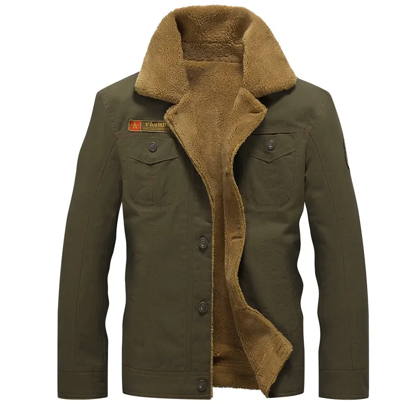 Winter Jacket Men Velvet Thick Lapel Uniform Autumn New Bomber Jacket