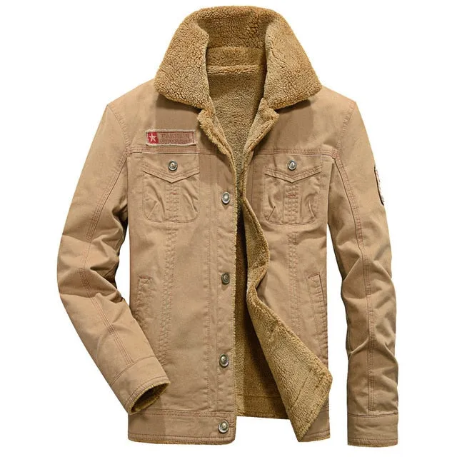 Winter Jacket Men Velvet Thick Lapel Uniform Autumn New Bomber Jacket