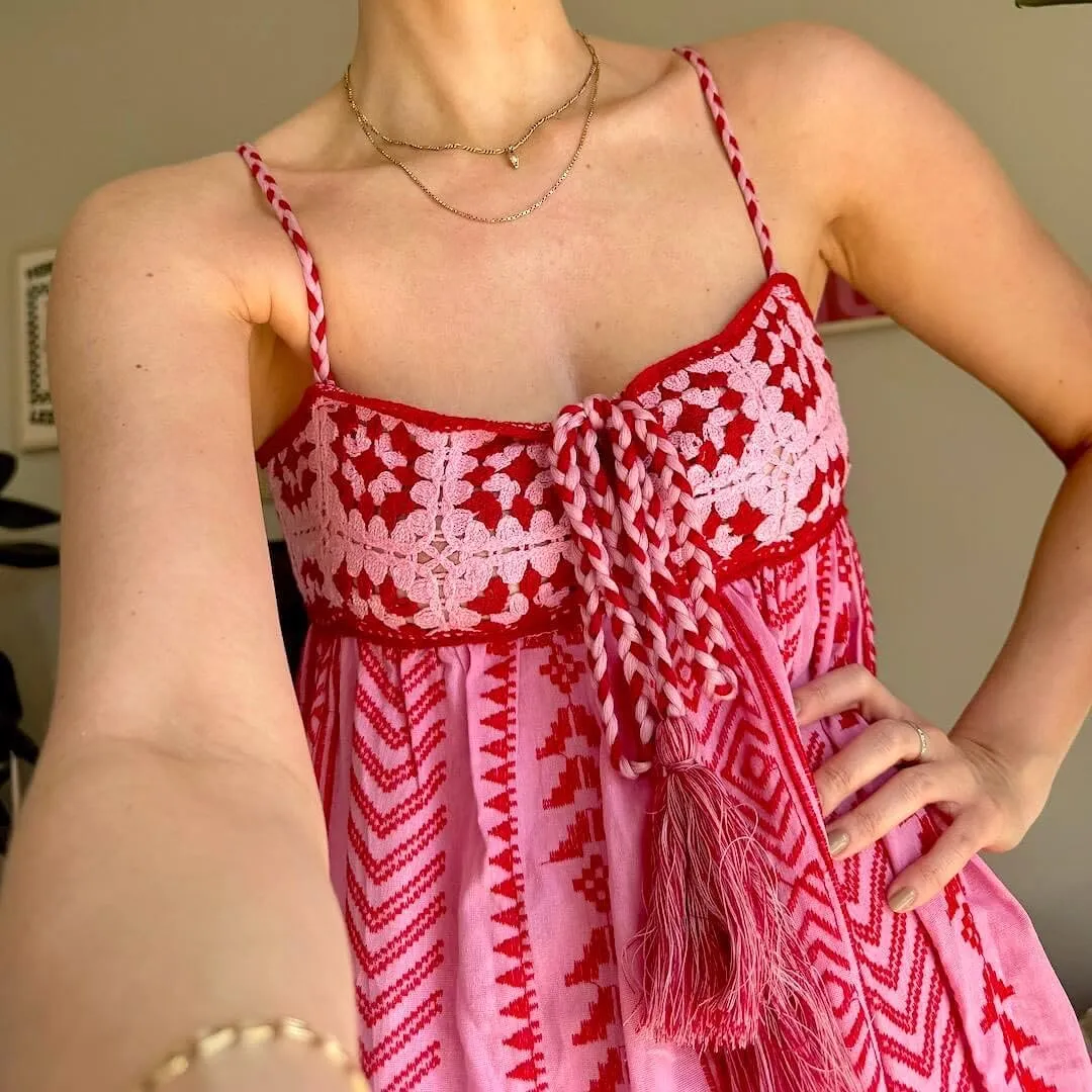 Women Boho Maxi Dress Crochet Patchwork Sleeveless Long Flowy Swing Dress Pink Beach Sundresses