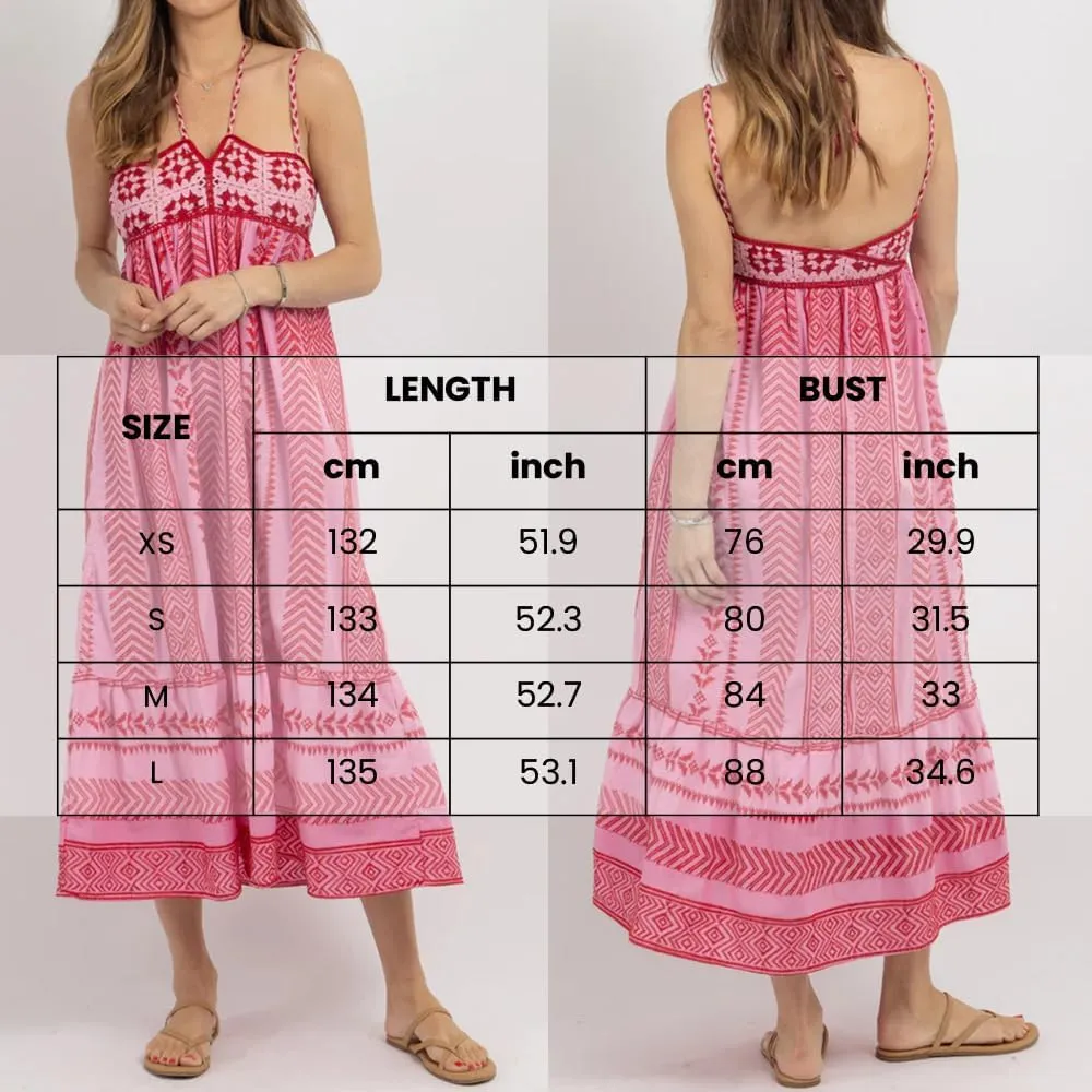 Women Boho Maxi Dress Crochet Patchwork Sleeveless Long Flowy Swing Dress Pink Beach Sundresses