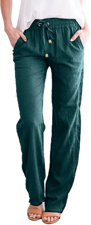 Women Cotton Linen Summer Boho Palazzo Pants High Waist Bootcut Slim Fit Palazzo Pants Trendy