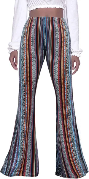 Women High Waisted Fit Flare Ethnic Paisley Floral Bell Bottoms Yoga Pants Flared Leggings