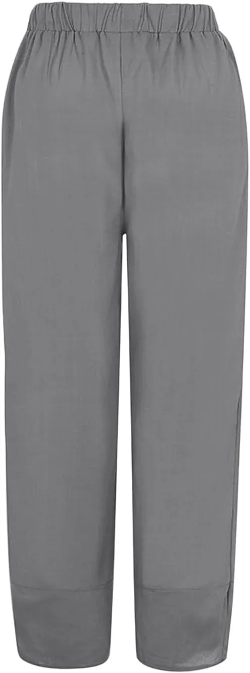 Women Linen Blend Summer Casual Palazzo Lounge Pants Elastic Waist Stretchy Slim Fit Palazzo Lounge Pants