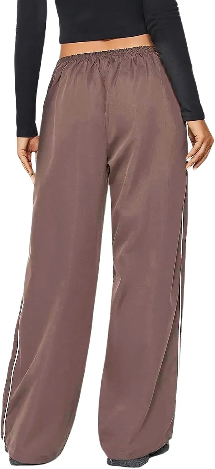 Women Side Striped Track Pants Wide Leg Baggy Sweatpants Parachute Pants Y2K Cargo Pants Joggers Trousers Streetwear