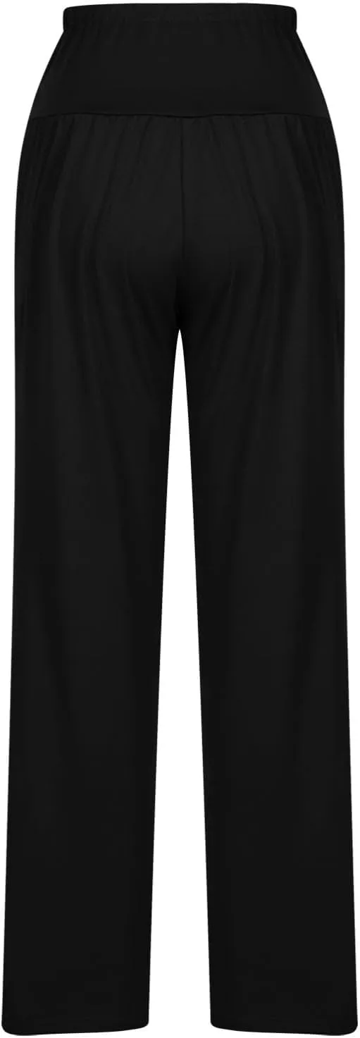 Women's 2024 Casual Solid Pants Fashion Elastic Waist Trousers with Pockets High Waist Leggings Lounger Sweatpants