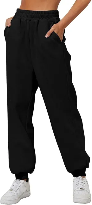 Women's Black Elastic Waist Jogging Pants,Casual Sports Trousers Baggy Harem Pants with Pockets Spring Autumn Gym Sports Hip Hop Trousers,Black,XL