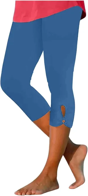 Womens Capri Leggings Summer Plus Size Capris Workout Yoga High Waisted Capri Pants Casual Pull On Capris with Pockets
