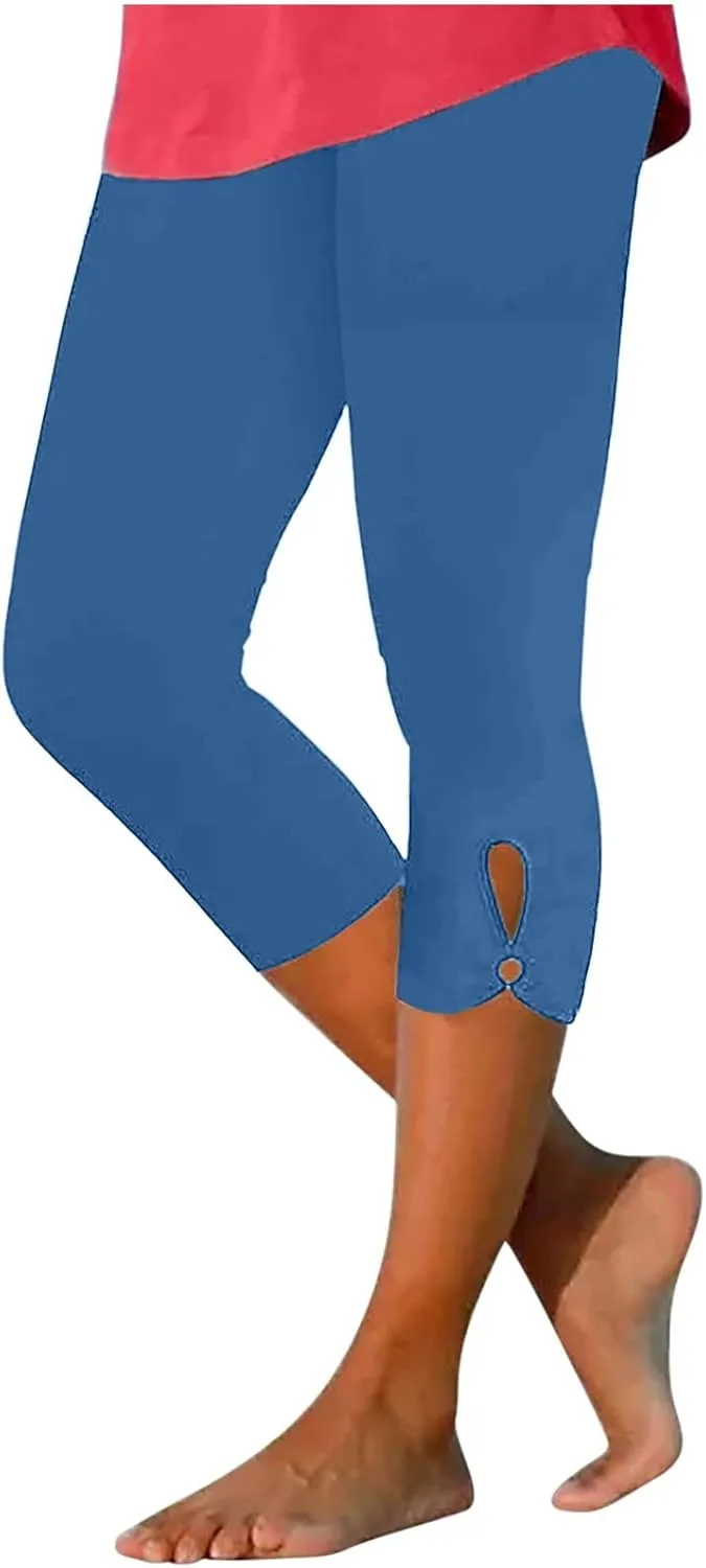 Womens Capri Leggings Summer Plus Size Capris Workout Yoga High Waisted Capri Pants Casual Pull On Capris with Pockets
