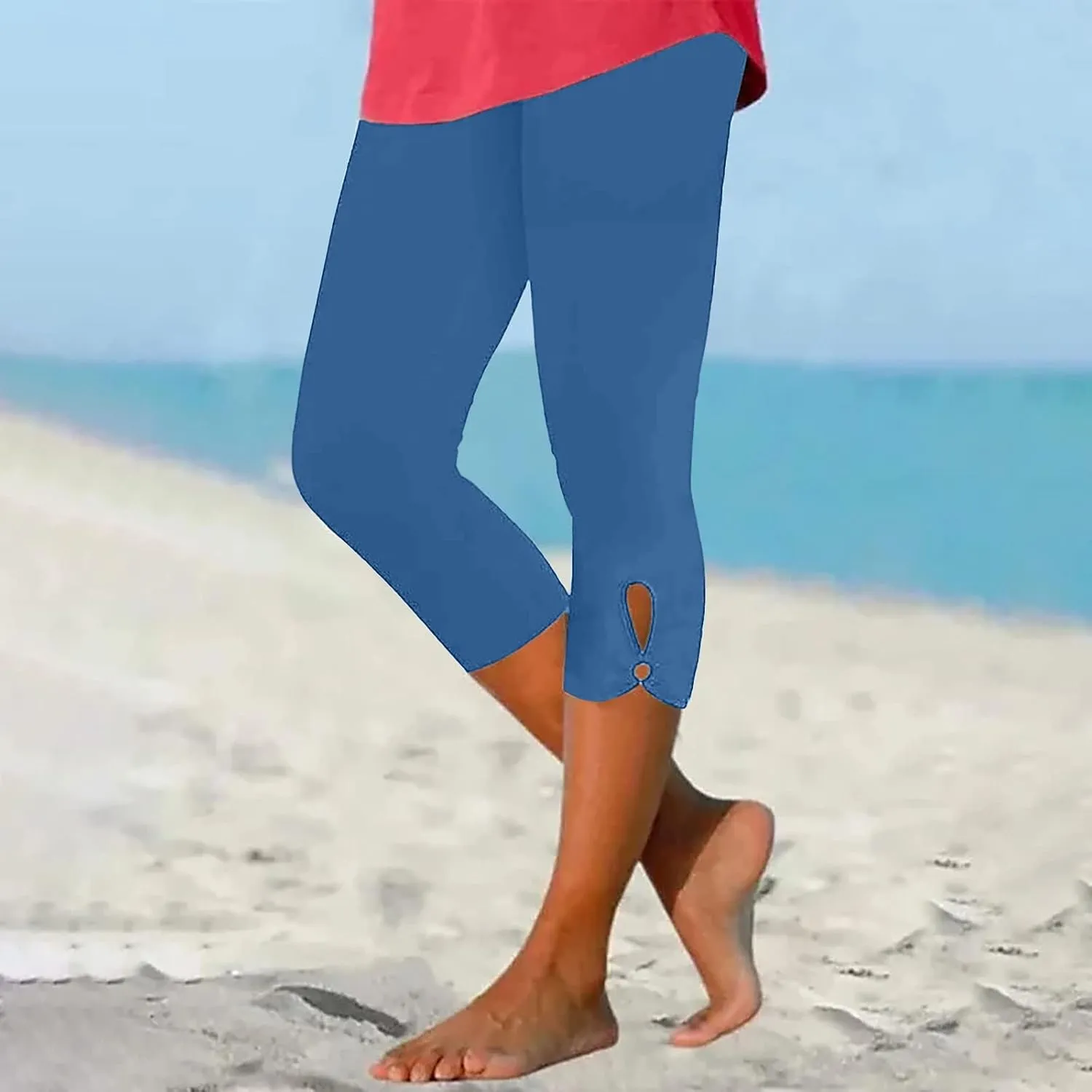 Womens Capri Leggings Summer Plus Size Capris Workout Yoga High Waisted Capri Pants Casual Pull On Capris with Pockets