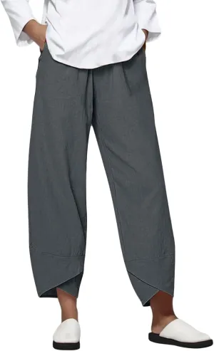 Womens Capri Linen Pants Casual Summer Baggy Wide Leg Beach Pants Elastic High Waist Palazzo Lounge Cropped Trousers