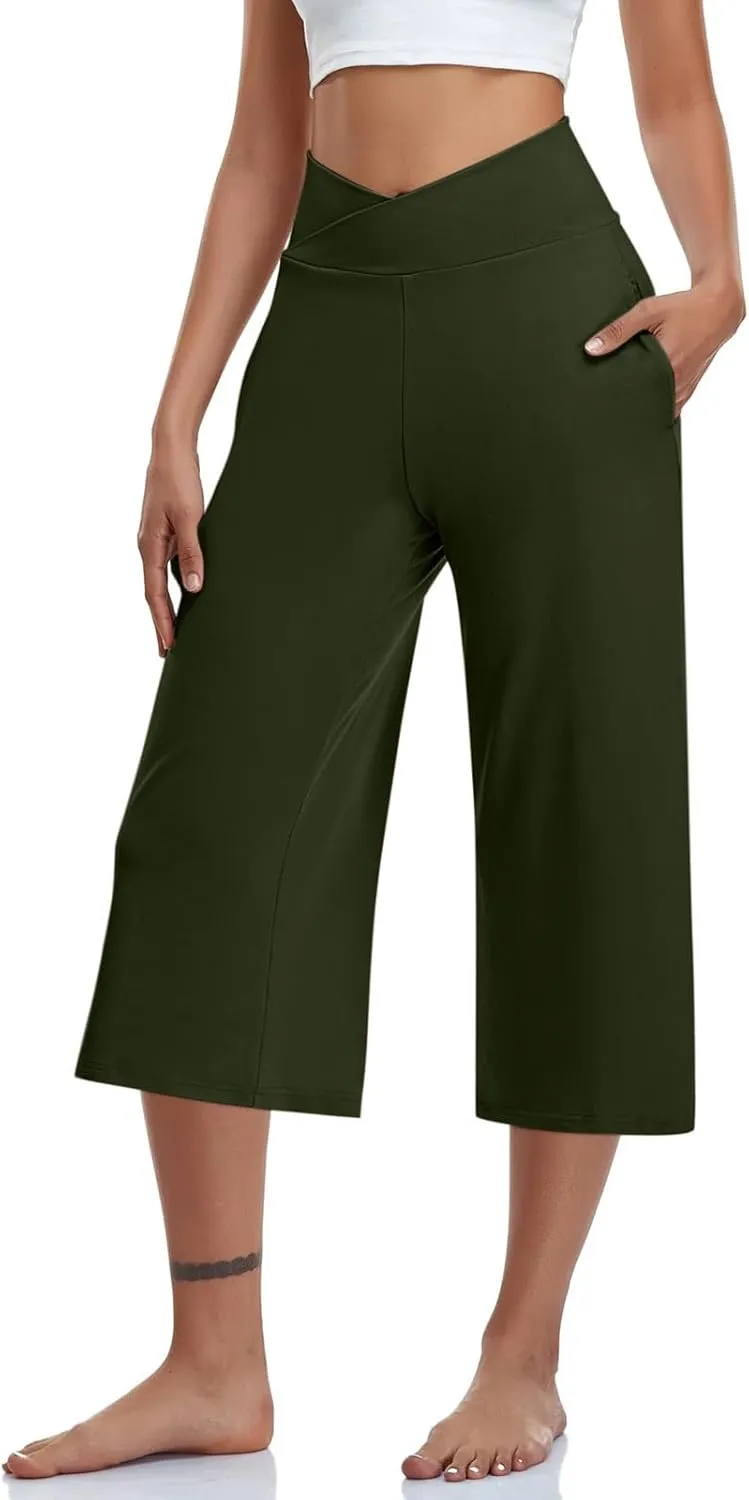 Womens Capri Pants 2025 Summer Casual High Waist Pants Loose Comfy Trendy Dressy Cropped Trouser Athletic Gym Workout