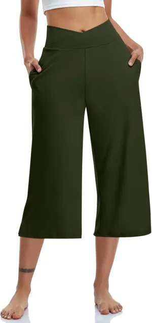 Womens Capri Pants 2025 Summer Casual High Waist Pants Loose Comfy Trendy Dressy Cropped Trouser Athletic Gym Workout