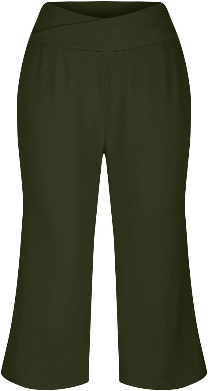 Womens Capri Pants 2025 Summer Casual High Waist Pants Loose Comfy Trendy Dressy Cropped Trouser Athletic Gym Workout