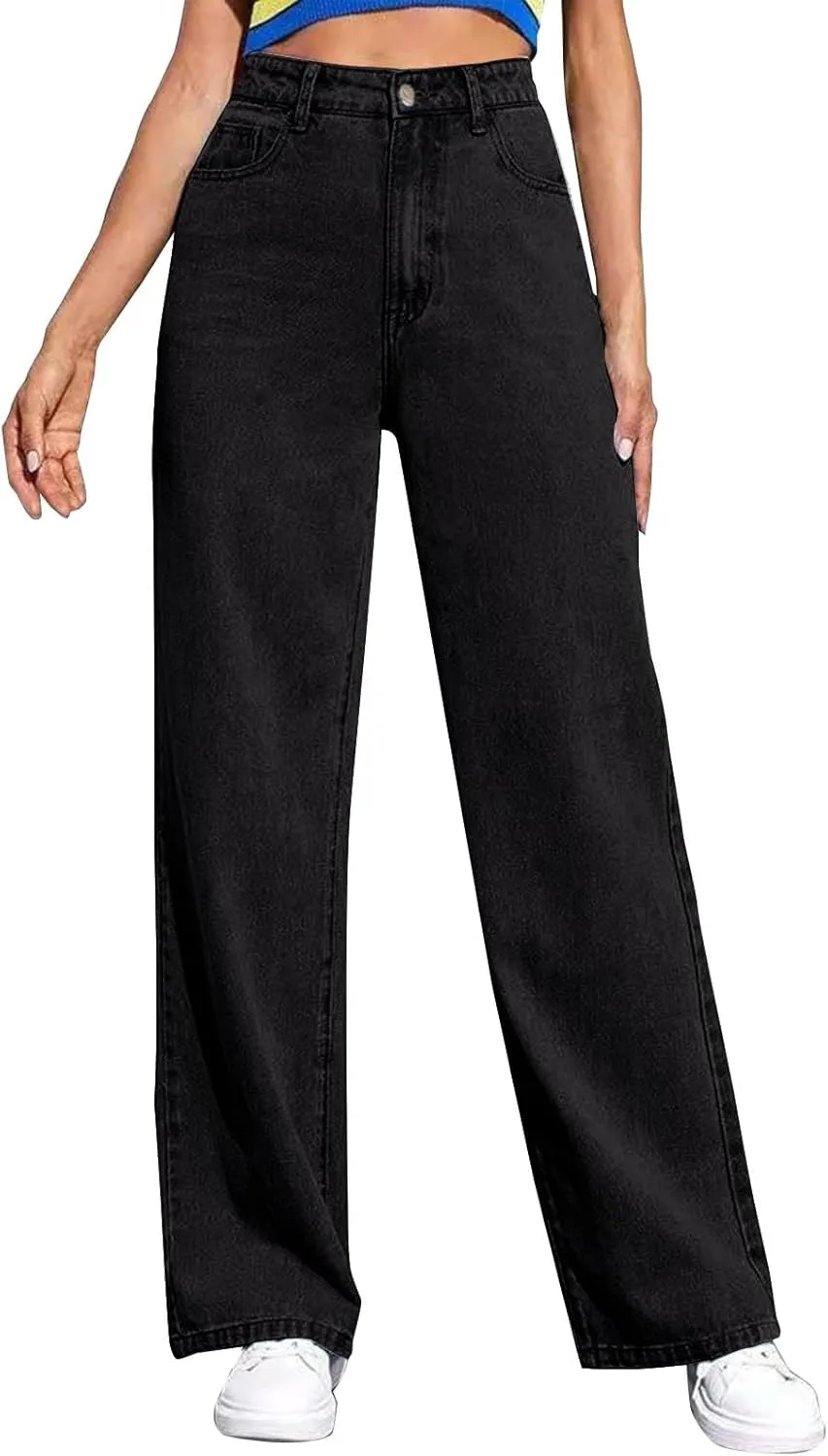 Women's Casual High Waisted Wide Leg Denim Jeans Straight Wide Leg Loose Denim Pants Y2K Harajuku Style Trousers