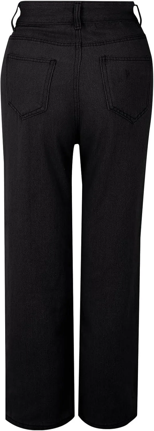 Women's Casual High Waisted Wide Leg Denim Jeans Straight Wide Leg Loose Denim Pants Y2K Harajuku Style Trousers