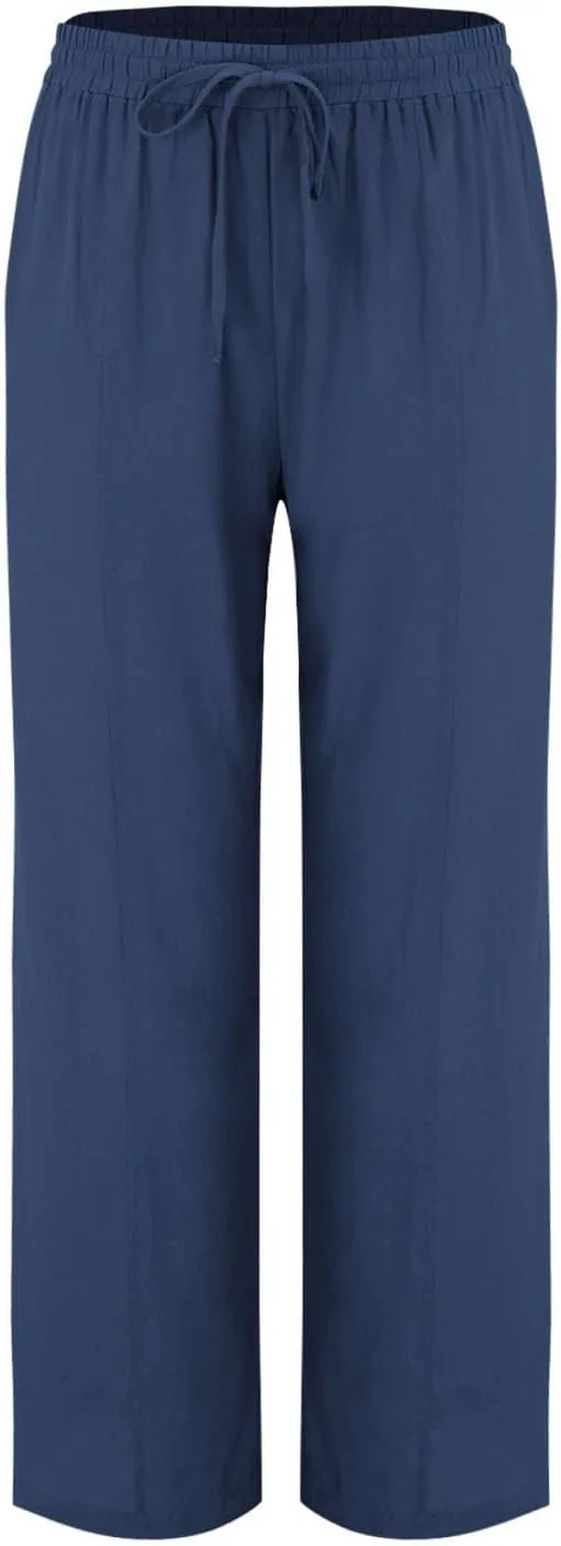 Womens Casual Linen High Waist Pants Wide Leg Drawstring Loose Fit Summer Trousers Summer Beach Pant with Side Pocket
