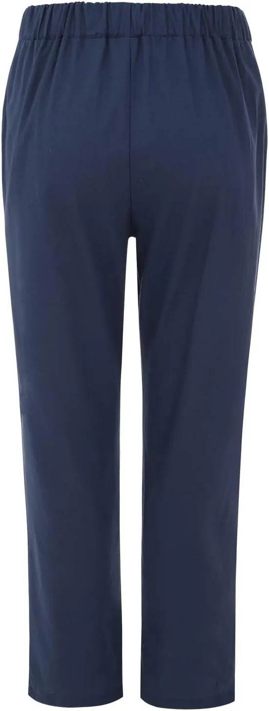 Women's Cotton Linen Summer Drawstring Pants Low Waist Bootcut Slim-Fit Pants Travel