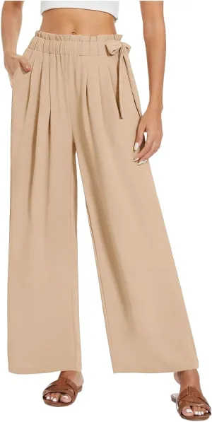 Women's Cotton Linen Summer Y2K Streetwear Palazzo Lounge Pants Elastic Waist Baggy Stretchy Slim-Fit