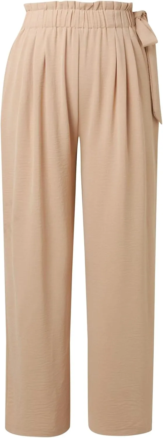 Women's Cotton Linen Summer Y2K Streetwear Palazzo Lounge Pants Elastic Waist Baggy Stretchy Slim-Fit