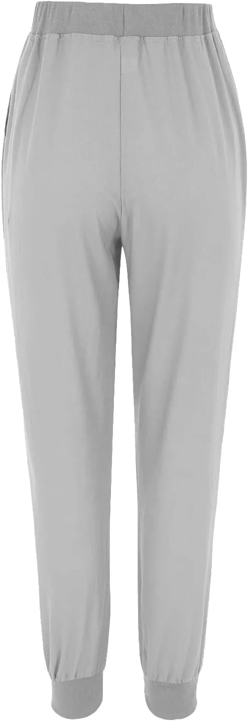 Womens Cotton Linen Tapered Pants Summer Drawstring Elastic Waist Pants Casual Trousers with Pockets