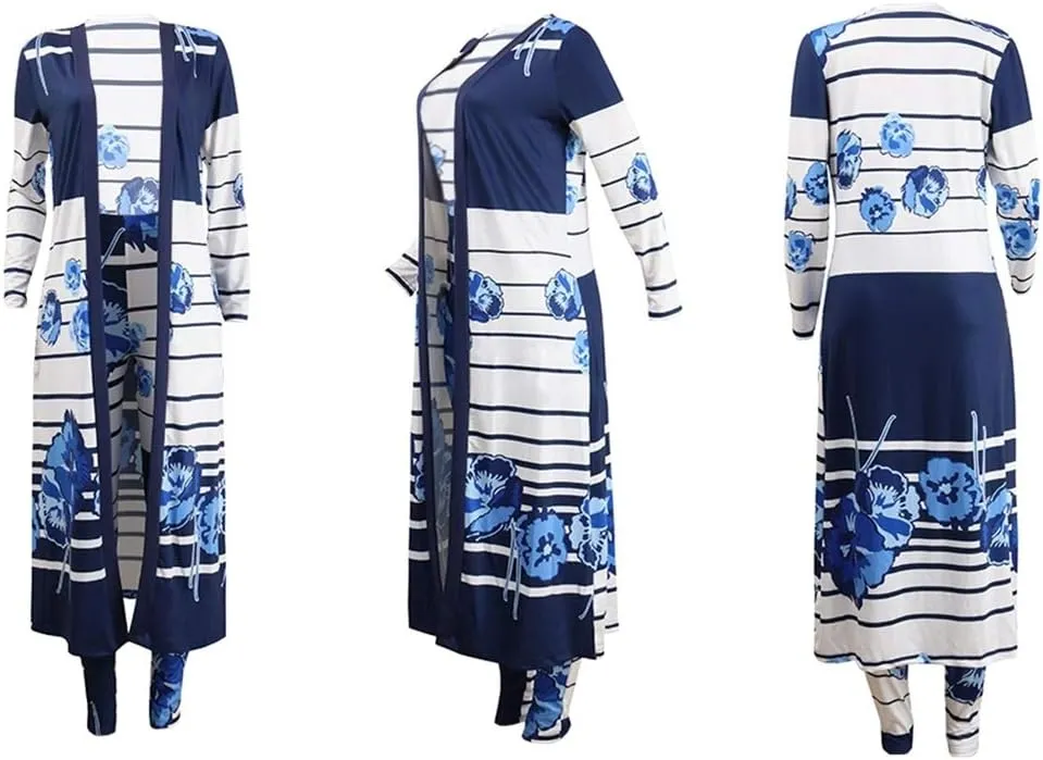 Womens Floral Print Long Sleeve Cardigan Cover up Long Pants 2 Piece Outfits Set