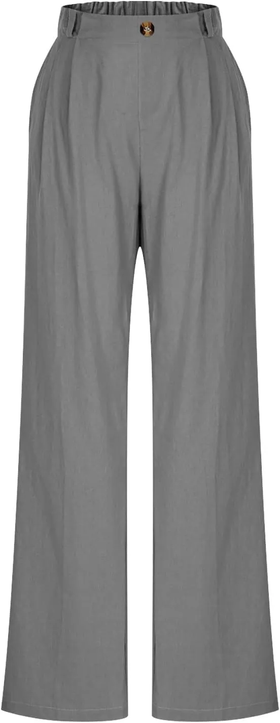 Women's High Waisted Cotton Linen Pants Wide Leg Dress Pants Palazzo Trousers Business Casual Work Pants with Pockets
