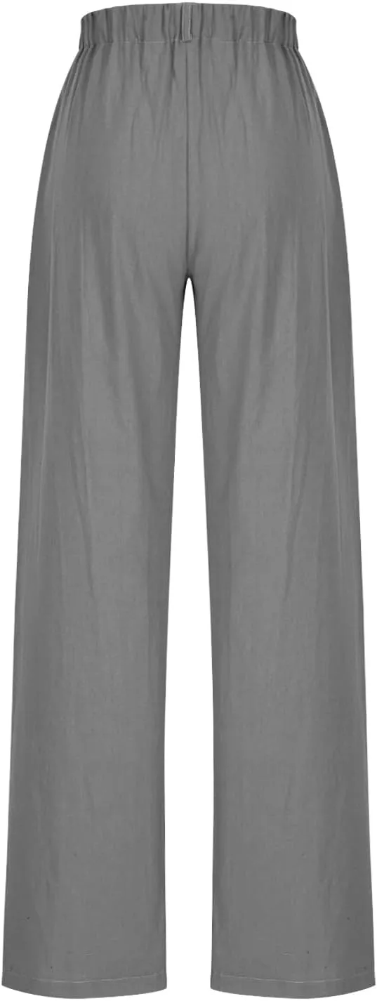 Women's High Waisted Cotton Linen Pants Wide Leg Dress Pants Palazzo Trousers Business Casual Work Pants with Pockets