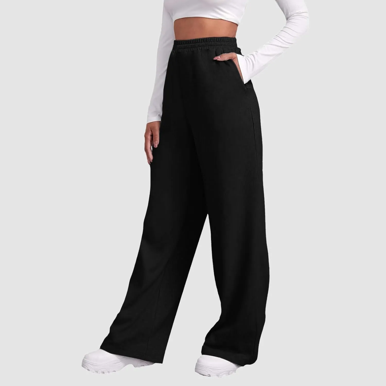 Women's Linen Blend Summer Striped Pants High Waist Stretchy Straight Loose Fit Palazzo Lounge Pants Travel