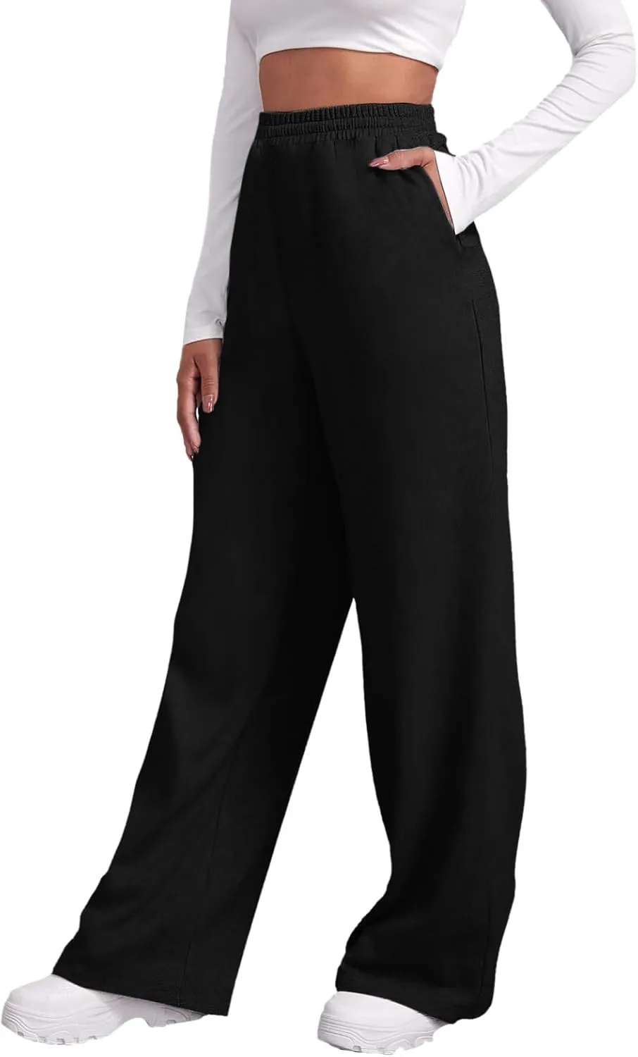 Women's Linen Blend Summer Striped Pants High Waist Stretchy Straight Loose Fit Palazzo Lounge Pants Travel