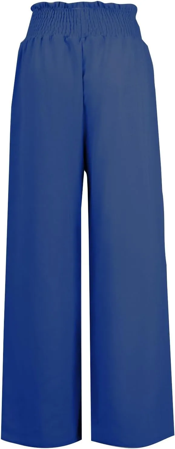 Women's Linen Palazzo Lounge Pants Summer Casual Loose High Waist Wide Leg Pant Drawstring Straight Leg Trousers