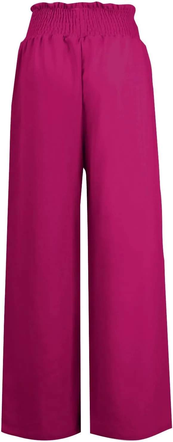 Women's Linen Palazzo Lounge Pants Summer Casual Loose High Waist Wide Leg Pant Drawstring Straight Leg Trousers