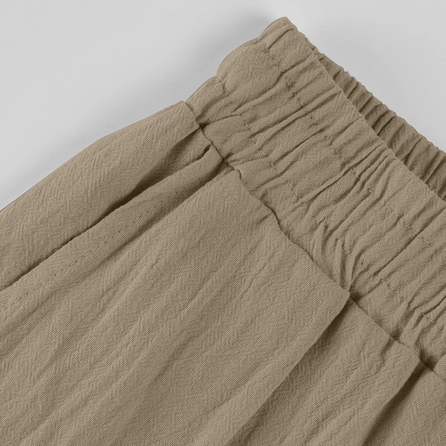 Womens Linen Pants Casual Straight Leg Lounge Pants Elastic High Waisted Drawstring Lightweight Trousers with Pockets