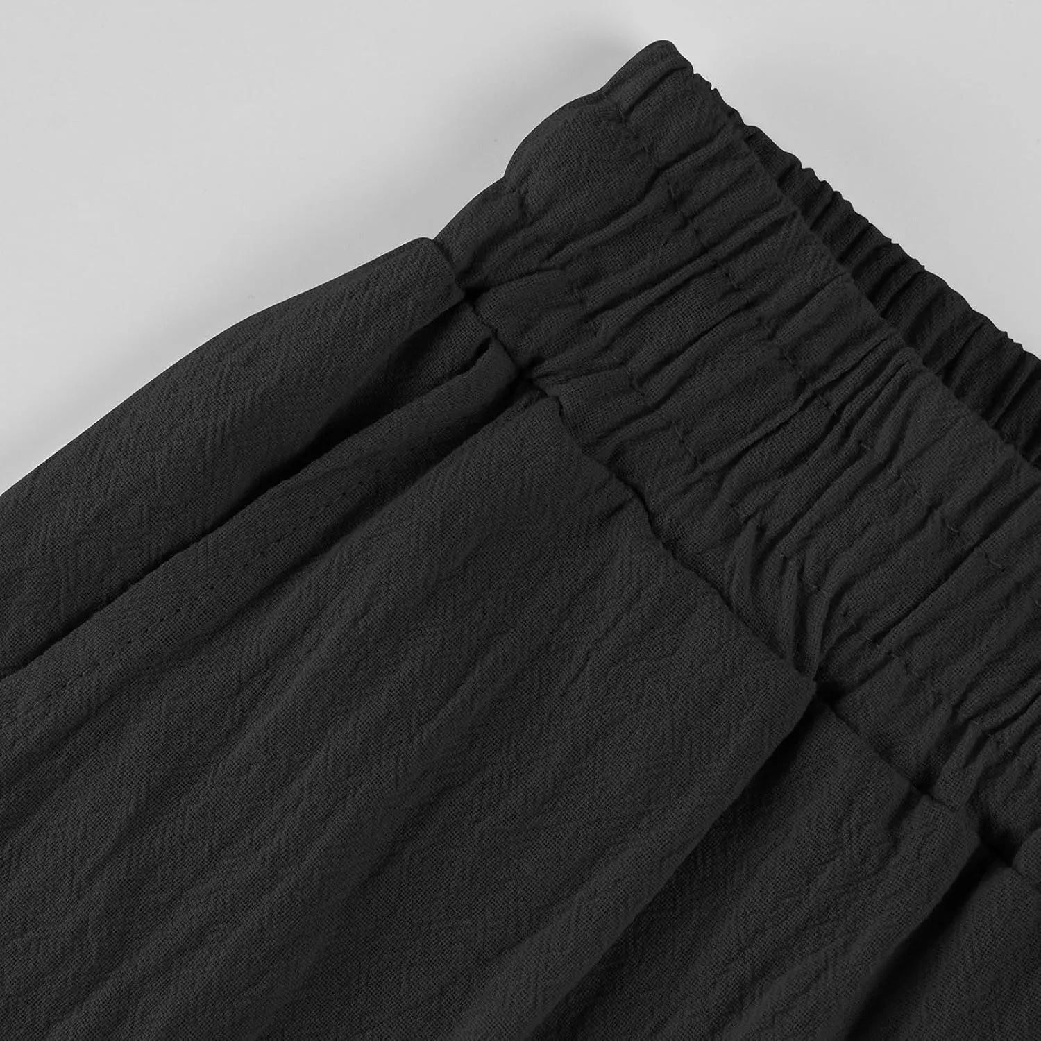 Womens Linen Pants Casual Straight Leg Lounge Pants Elastic High Waisted Drawstring Lightweight Trousers with Pockets