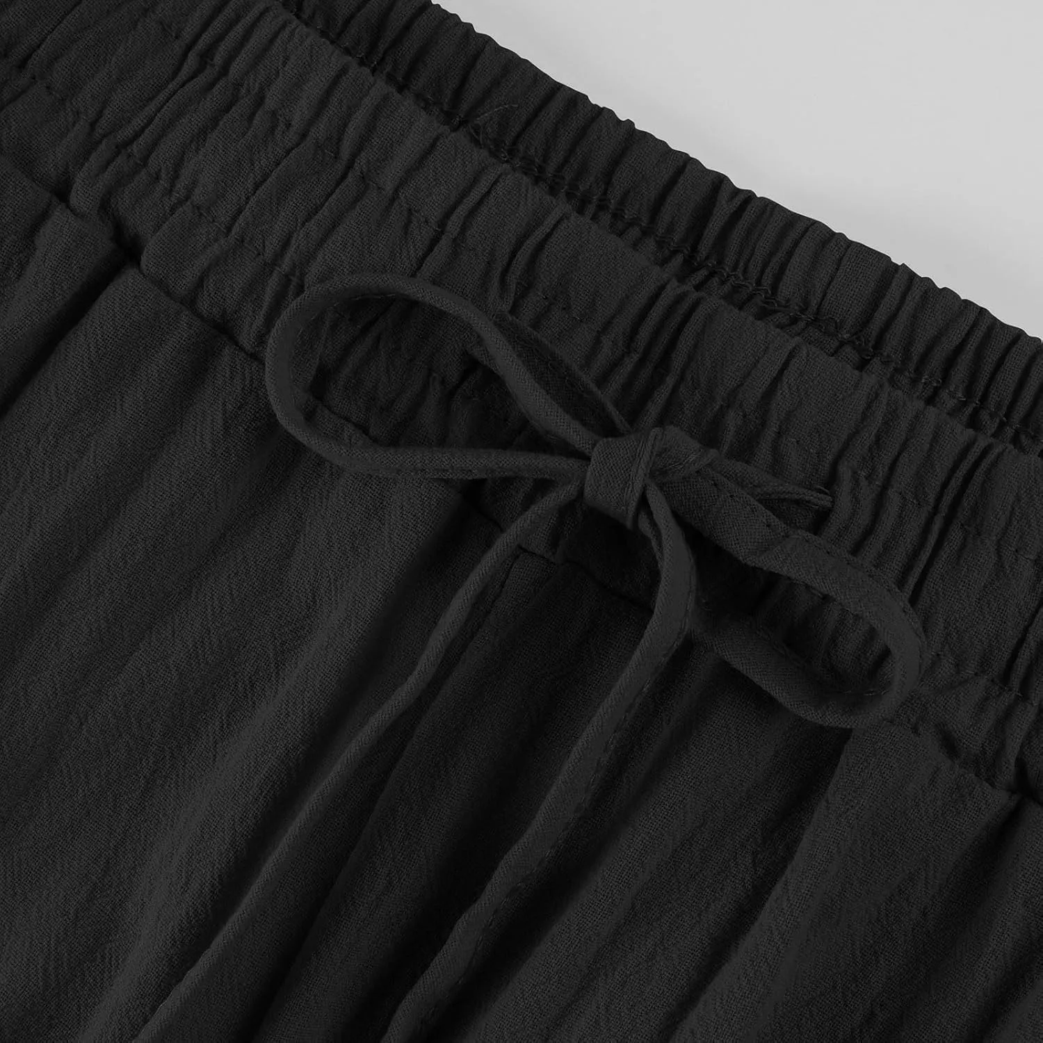Womens Linen Pants Casual Straight Leg Lounge Pants Elastic High Waisted Drawstring Lightweight Trousers with Pockets