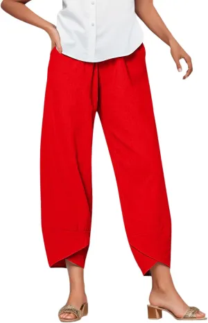 Women's Linen Pants Loose Summer Casual Beach Solid Color Plus Size High Waisted Linen Pants 2025 Work Trousers with Pockets