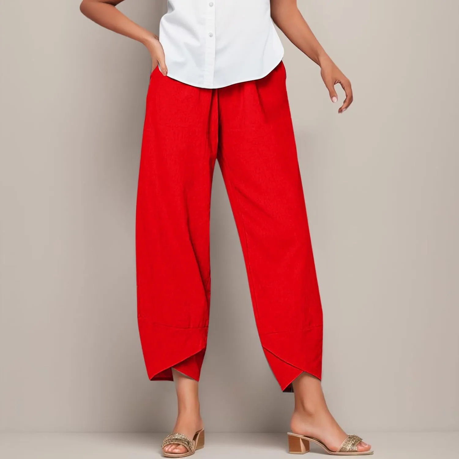 Women's Linen Pants Loose Summer Casual Beach Solid Color Plus Size High Waisted Linen Pants 2025 Work Trousers with Pockets