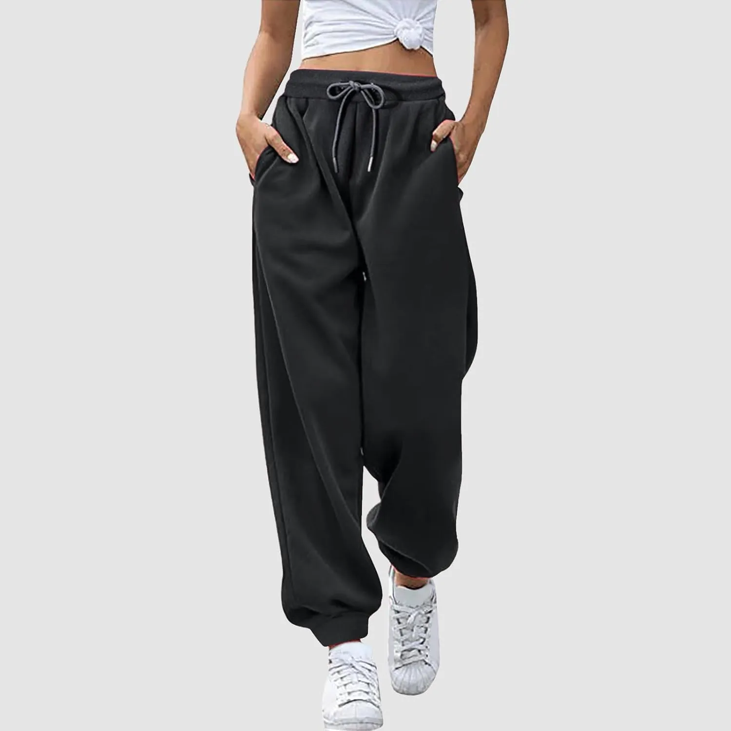 Women's Linen Summer Baggy Palazzo Pants Elastic Waisted Stretchy Loose Fit Palazzo Lounge Pants Office