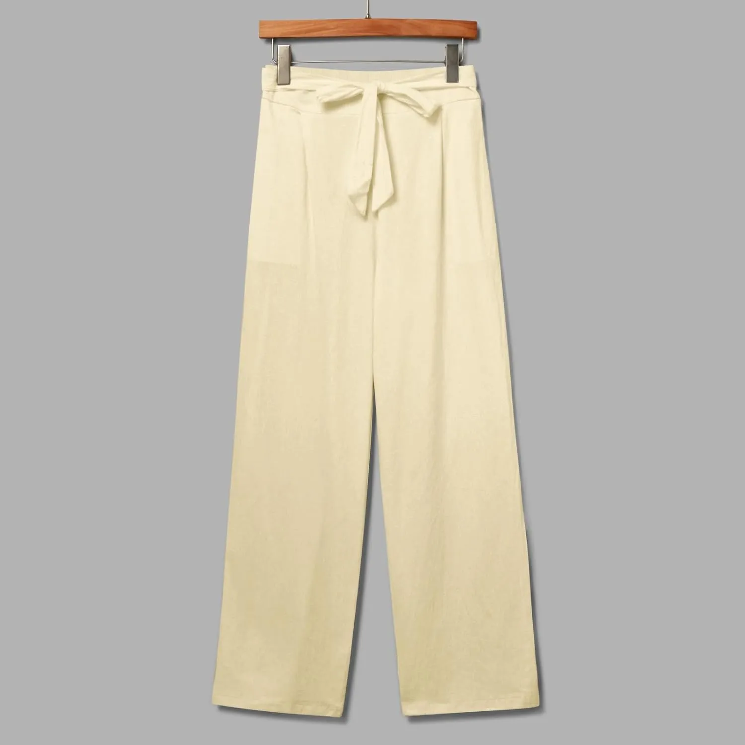 Womens Linen Summer Flowy Pants Elastic Waist Lounge Pants Slim Fit Trouser Travel