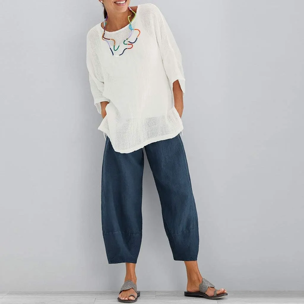 Womens Linen Summer Palazzo Palazzo Pants Low Waist Stretchy Straight Slim-Fit Pants Work Business