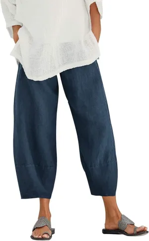 Womens Linen Summer Palazzo Palazzo Pants Low Waist Stretchy Straight Slim-Fit Pants Work Business