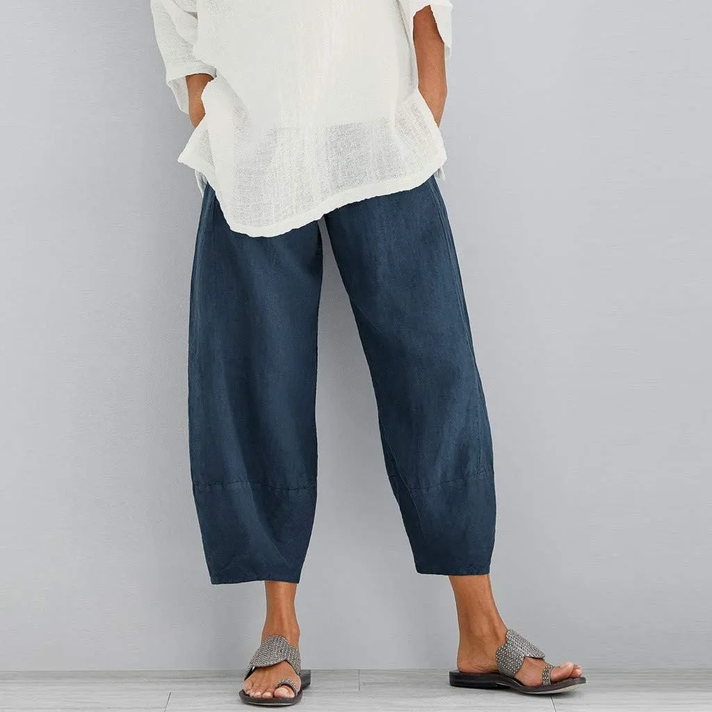 Womens Linen Summer Palazzo Palazzo Pants Low Waist Stretchy Straight Slim-Fit Pants Work Business