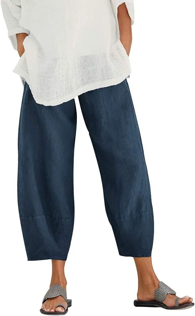 Womens Linen Summer Palazzo Palazzo Pants Low Waist Stretchy Straight Slim-Fit Pants Work Business