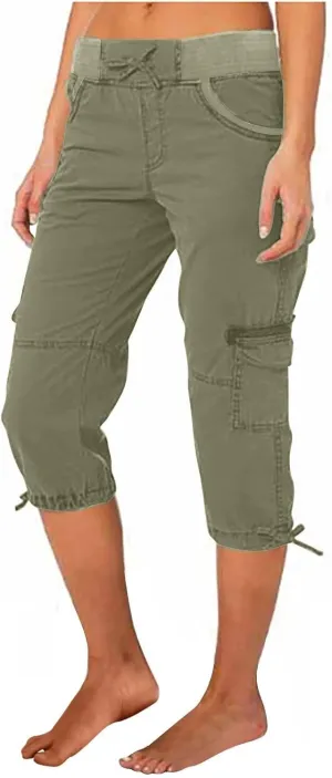 Women's Pants, High Waist Wide Leg Capri Pants with Pockets Workout Cropped