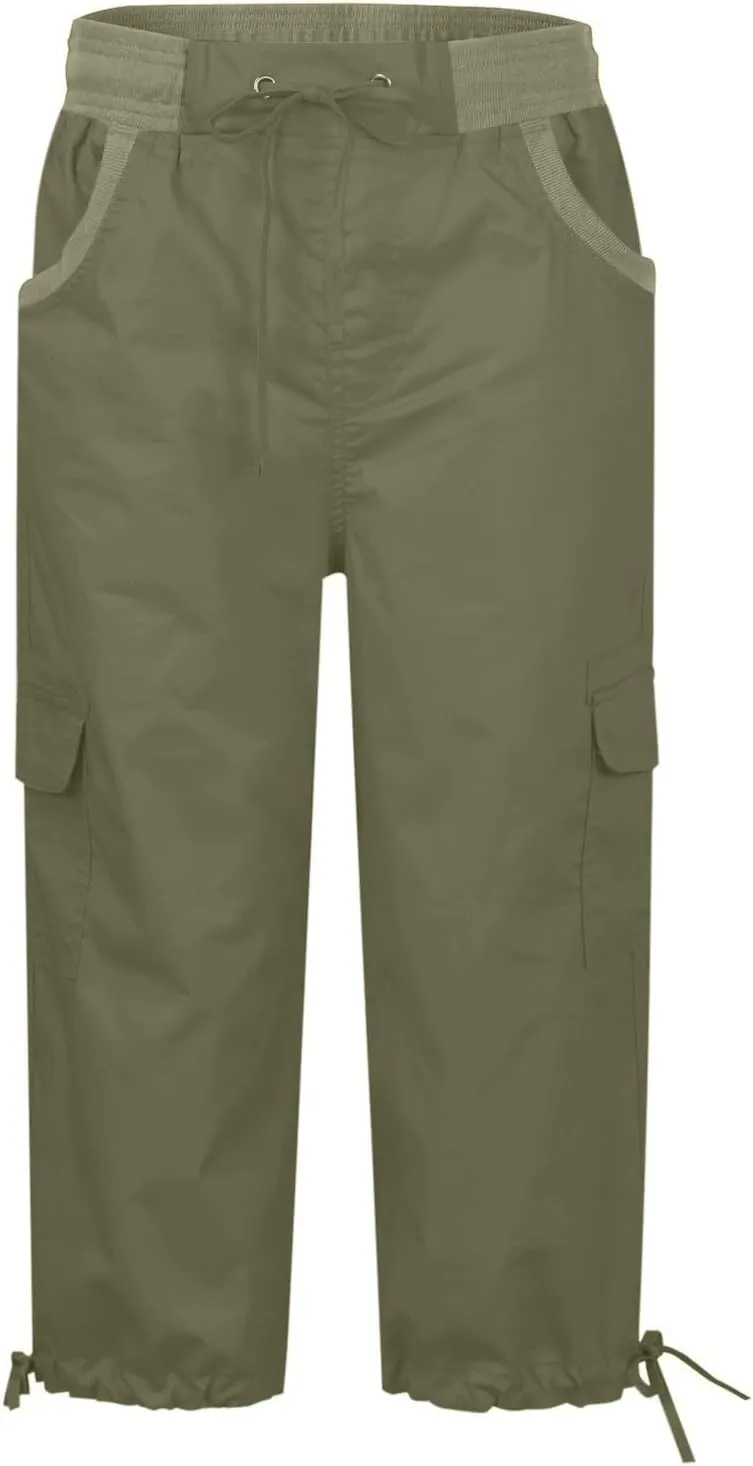 Women's Pants, High Waist Wide Leg Capri Pants with Pockets Workout Cropped